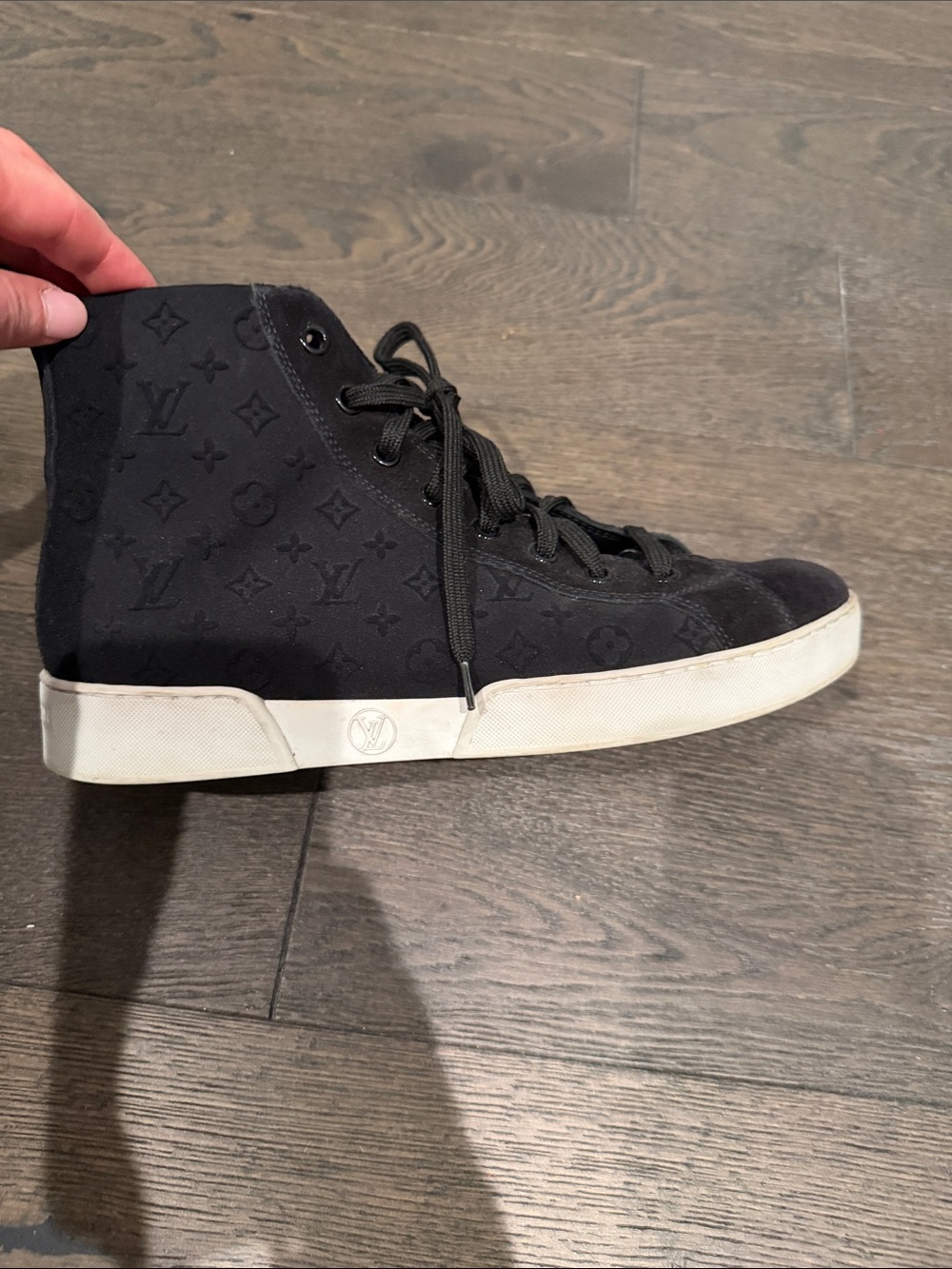 Louis Vuitton Black Monogram High-Top Sneaker with White Sole